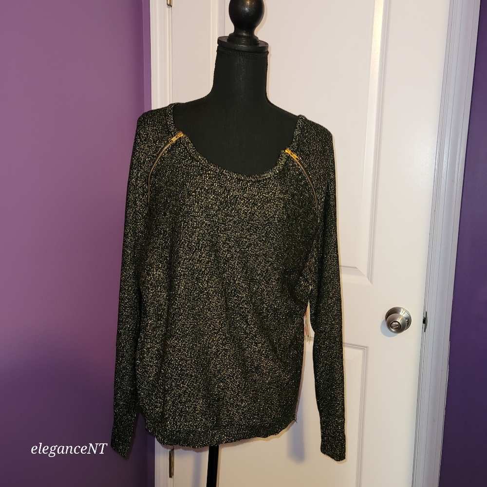 Bisou Bisou Gold / Black Sparkle L/S sweater Sz: L NWT - Picture 2 of 6